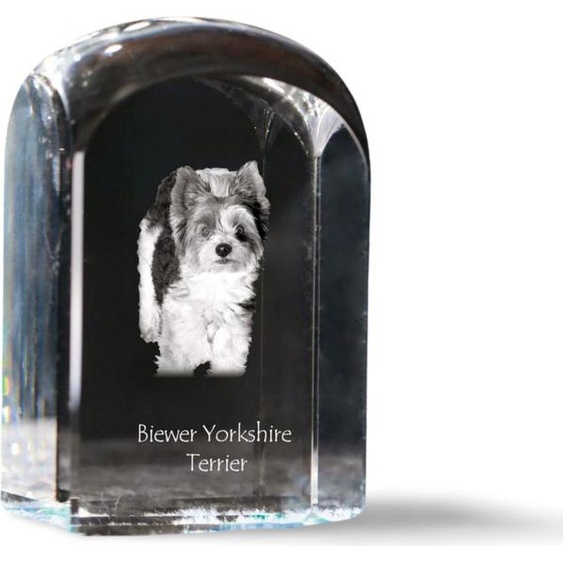 Biewer Yorkshire Terrier - cube en cristal avec photo, photo du chien en cristal, bouton cubique sur papier de la marque Art-Dog