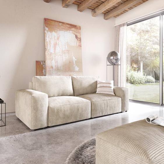 Big-Sofa Lanzo L 260x110 cm Cord Beige avec Tabouret, Grands canapés