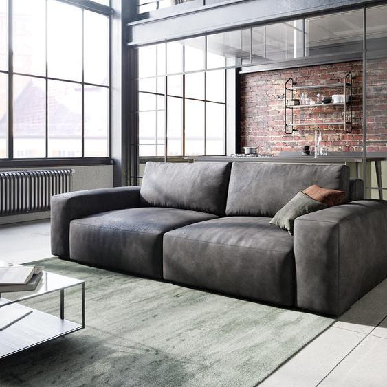 Big sofa Lanzo L 260x110 cm Imitation cuir vintage anthracite, Grands canapés