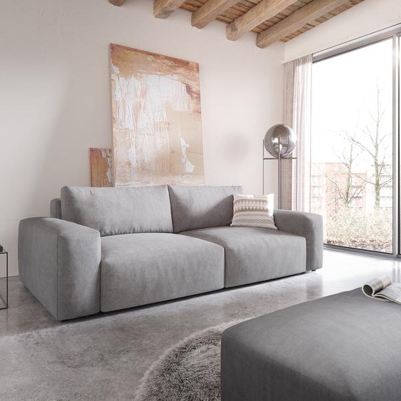 Big Sofa Lanzo XL 270x130 cm Microfibre Gris avec Tabouret, Grands canapés