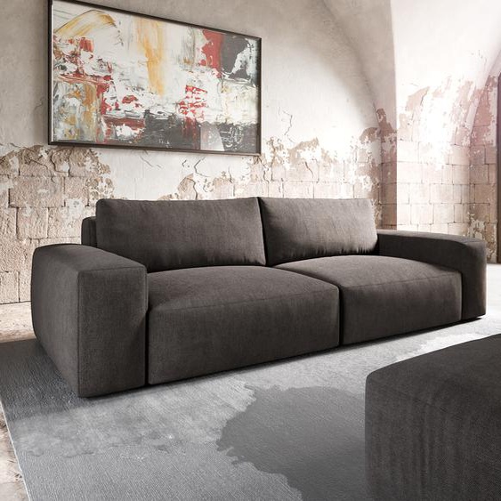 Big sofa Lanzo XL 270x130 cm microfibre marron kaki avec Tabouret, Grands canapés