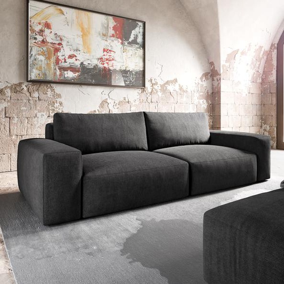 Big sofa Lanzo XL 270x130 cm microfibre noir avec Tabouret, Grands canapés