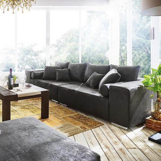 Big-sofa Marbeya 285x115 cm anthracite aspect antique 10 coussins grand canapé, Grands canapés