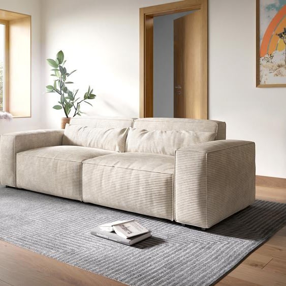 Big-Sofa Sirpio XL 270x130 cm Velours côtelé Beige, Grands canapés