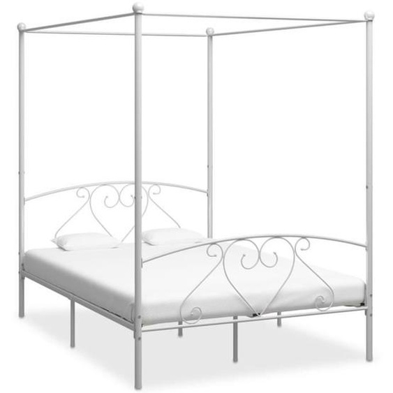 BINGO - TOP Cadre de lit 140x200cm |Structure de lit à baldaquin Blanc Métal 140x200 cm FR70432