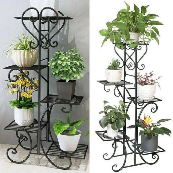 BINGOPAW Grand support de plantes à 5 niveaux, étagère de jardinière en fer intérieure T1, pots de fleurs en métal de jardin, présentoir extérieur