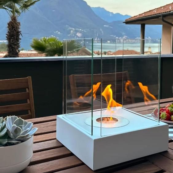 BIOKAMIN Cheminée au bioéthanol autonome 33 x 26 cm | Cheminée à léthanol compacte et moderne pour une décoration élégante de lhabitat | Maison, jardin (blanc)