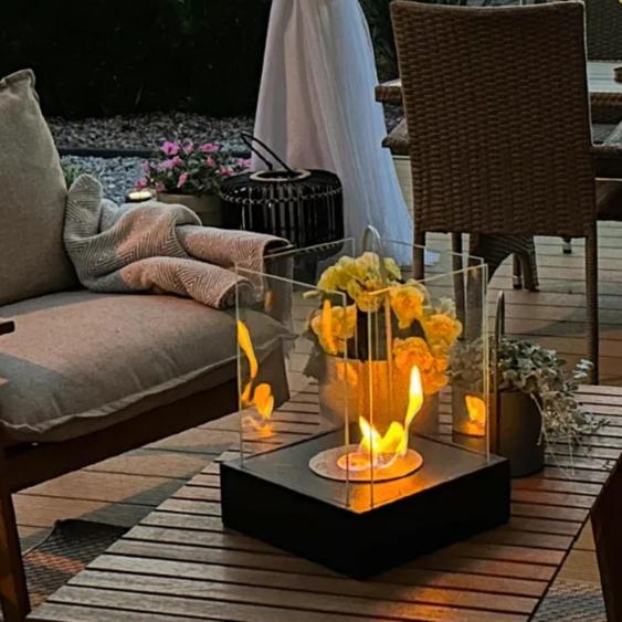 BIOKAMIN Cheminée au bioéthanol autonome 33 x 26 cm | Cheminée à léthanol compacte et moderne pour une décoration élégante de lhabitat | Maison, jardin (noir)