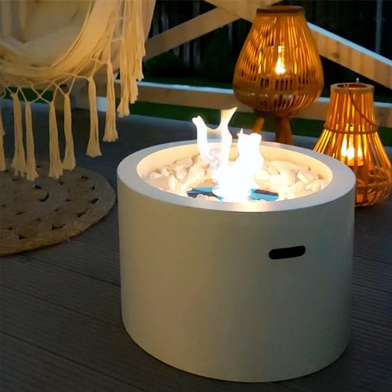 BIOKAMIN Grande cheminée indépendante 48 x 33 cm, 2kg de pierres ES, Premium Bioethanol Cheminée MOON | Compacte et Moderne | Maison, Jardin (Blanc)