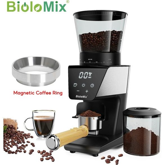 BioloMix Moulin à café électrique à meule automatique, avec 30 vitesses pour moudre lespresso et le café américain, avec anneau magnétique