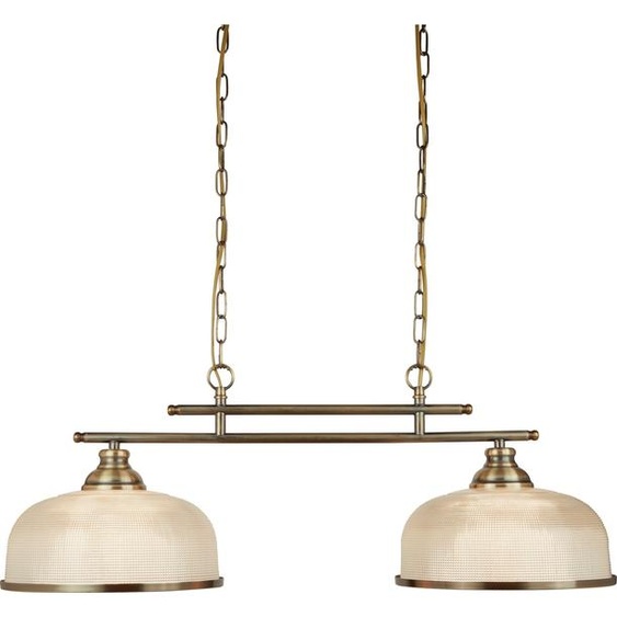 Bistro II Lampe à suspension rétro vintage à 2 flammes en laiton antique Abat-jour en verre strié