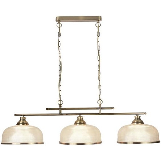 Bistro II Lampe à suspension rétro vintage à 3 flammes en laiton antique Abat-jour en verre strié