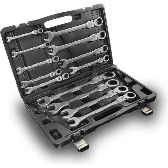 Bituxx 13 pcs. jeu de clés mixtes à cliquet flexibles | Acier CrV | Clés mixtes articulées à cliquet | 8-32 mm | réglables | mallette incluse MS-19598