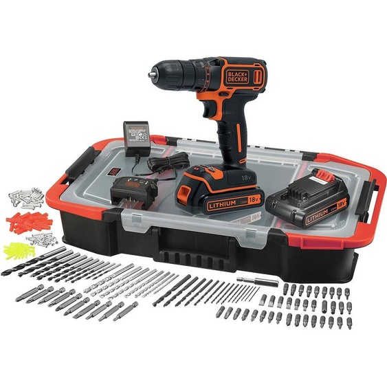 BLACK & DECKER Perceuse sans fil Lithium 18V - 2 Batteries - Boîte 160 Accessoires -BDCDC18BAST-QW