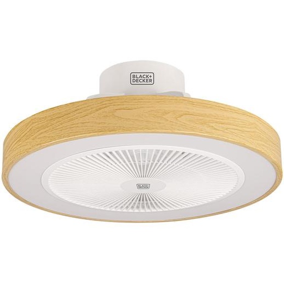 Black et Decker Ventilateur de plafond BXEFC60E - Lumière LED plafonnier réglable intégrée - Diamètre 49 cm - 20W - Blanc et bois