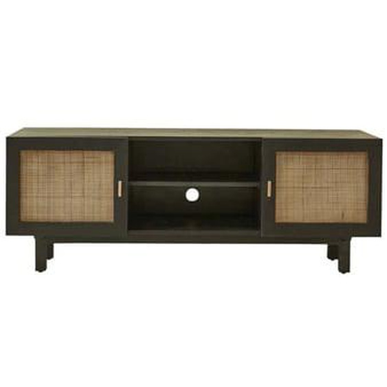 BLAISE  Meuble TV en manguier massif et cannage 120 cm