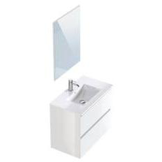 Blanc Ensemble de salle de bain 80 cm LUANA avec colonne Blanc  - Tissu - 0