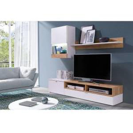 Blanc et chêne Ensemble meuble TV 175cm CHRISTA Blanc et chêne  - Panneaux de particules - 0