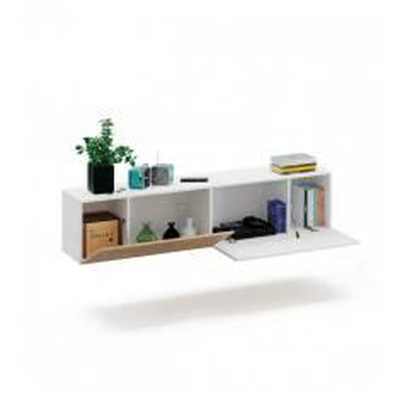 Blanc et chêne Ensemble meuble TV suspendu 180 cm NOVA imitation Chêne et Blanc avec étagère  - Panneaux de particules - 0