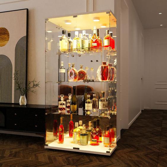 Blanketswarm - Vitrine en verre avec miroir, 164x80.5x36.5cm Vitrine pour Collection avec portes en Verre et led, Vitrine salon avec 4 étagères,