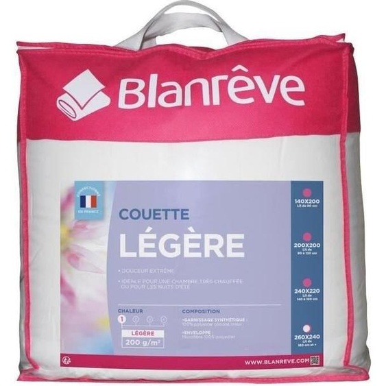 Couette Légère Microfibre BLANREVE, 240 x 260 cm, Blanc, Garnissage 200g/m²