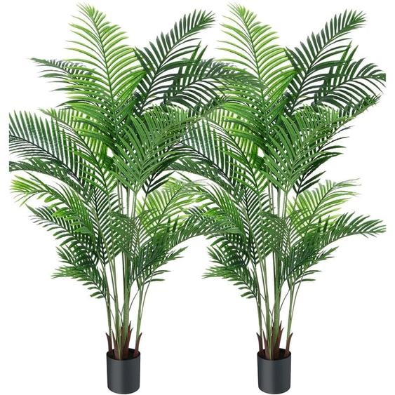 Bleosan - Lot de 2 Plantes Artificielles Deco Areca Palmier 150cm Fausse Plante Interieur Exterieur en Pot Plastique Salon Balcon Verte Déco