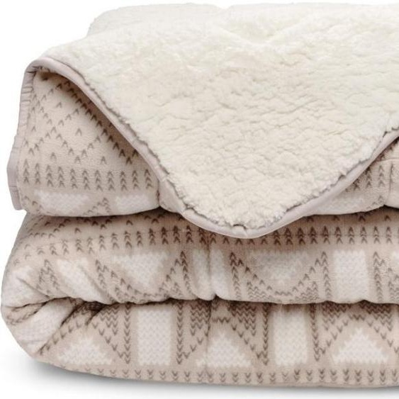 Bleu Calin Couette Imprimée sherpa polaire Chalet - Chaude 250g/m2 - 240x260cm