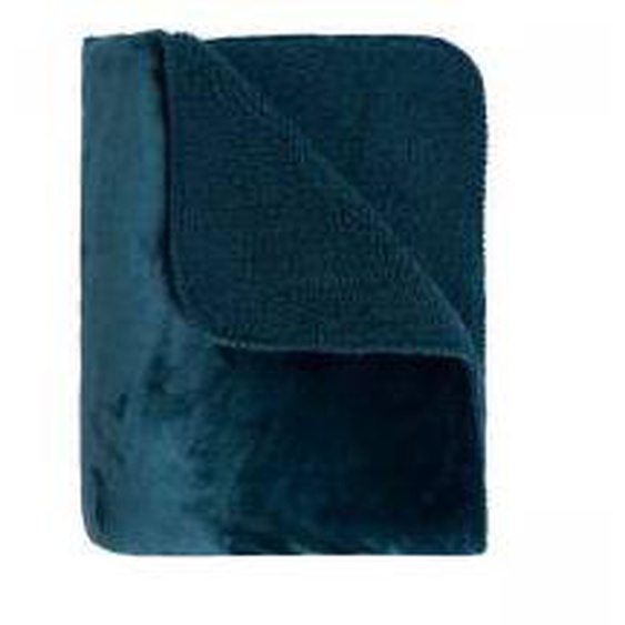 Bleu Plaid 130x170 cm LOUVE effet Flanelle  - Coton - 0