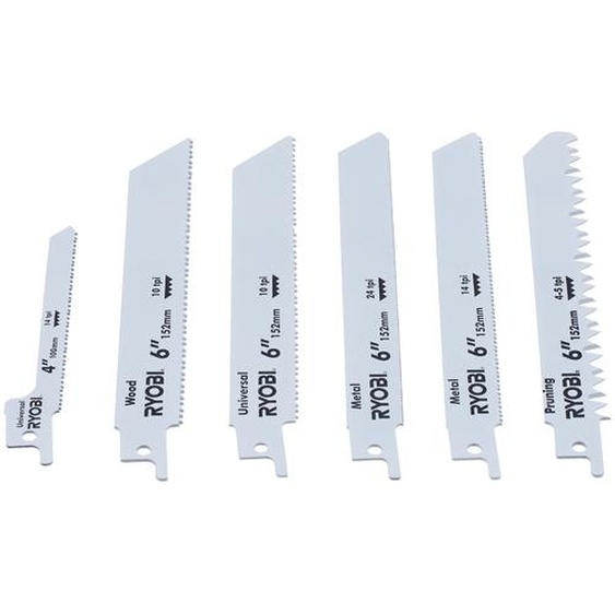 Blister 6 lames panachées scie sabre longueur 100 / 152 mm bois / métal