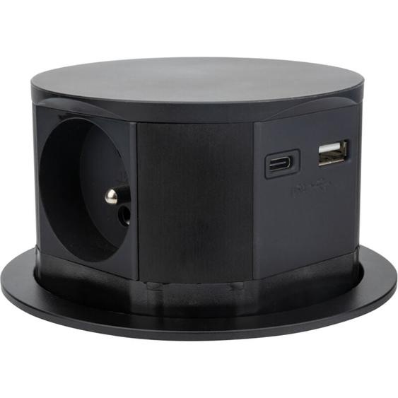 Otio - Bloc multiprise encastrable 3 prises 16A 2P+T et 2USB - Noir
