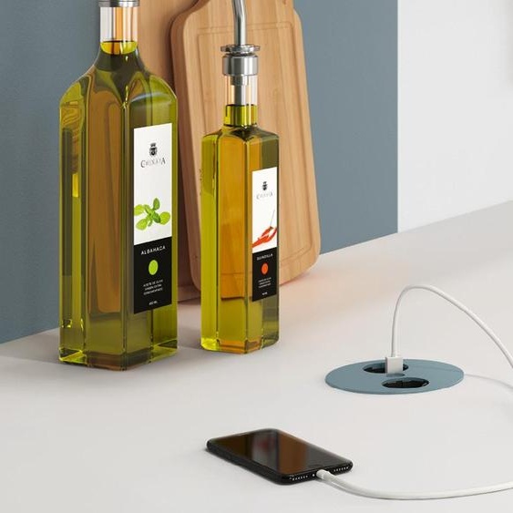 BLOC TWISTmultiprise encastré rond double prise couleur acier - BACHMANN - 931.002