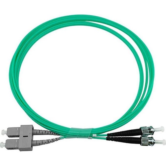 BlueOptics Câble patch fibre optique duplex, SC-UPC/ST-PC beige, 0.5 mètres, multimode G50/125µm, OM3, atténuation dentrée : moins de 0.2dB, fibre de marque, LSZH aqua / turquoise, tube 2.0mm, ferrule céramique, incl