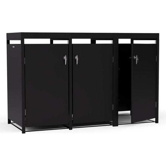 Blumfeldt BinSafe cache poubelle extérieur – acier galvanisé, 3 portes, toit jardinière, fermeture à clé, pour 60 L/120 L/240 L, design moderne, noir