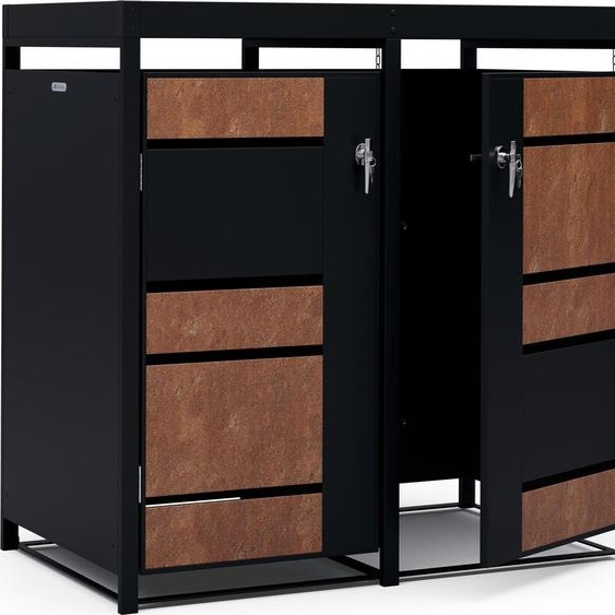 Blumfeldt BinSafe cache poubelle extérieur – acier galvanisé, portes & toit jardinière, pour 60 L/120 L/240 L, fermeture à clé, résistant aux intempéries, design moderne, abri pour poubelle