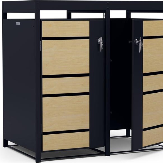 Blumfeldt BinSafe cache poubelle extérieur – acier galvanisé résistant, 2 portes & toit jardinière, pour 60 L/120 L/240 L, fermeture à clé, design moderne, abri pour poubelle