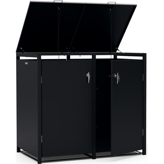 Blumfeldt BinSafe cache poubelle extérieur – acier galvanisé résistant, pour 2 bacs 60 L/120 L/240 L, femeture à clé, design moderne, abri à poubelle noir