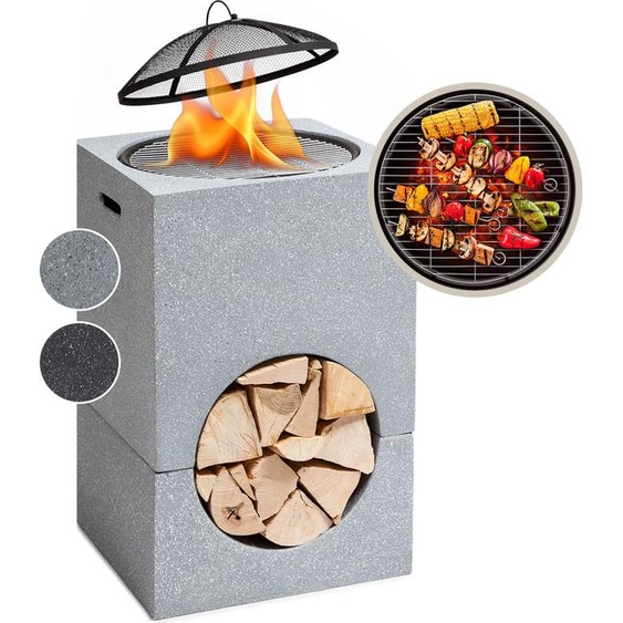 Blumfeldt Brasero Exterieur pour le Jardin, Brasero Plancha Portable avec Grille de BBQ, Pare-Etincelles et Bol en Acier, Brasero Barbecue avec Foyer pour le Camping, Brûleur à Bois, 50 x 75 x 50 cm