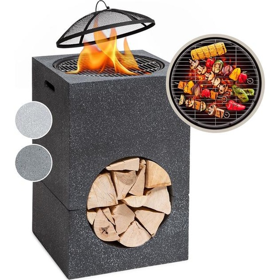 Blumfeldt Brasero Exterieur pour le Jardin, Brasero Plancha Portable avec Grille de BBQ, Pare-Etincelles et Bol en Acier, Brasero Barbecue avec Foyer pour le Camping, Brûleur à Bois, 50 x 75 x 50 cm