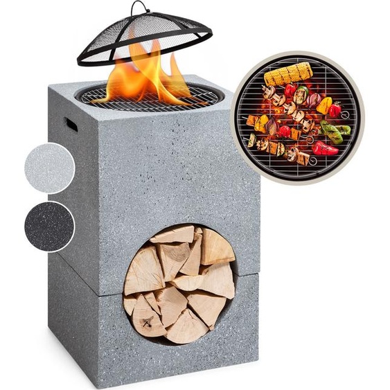 Blumfeldt Brasero Exterieur pour le Jardin, Brasero Plancha Portable avec Grille de BBQ, Pare-Etincelles et Bol en Acier, Brasero Barbecue avec Foyer pour le Camping, Brûleur à Bois, 50 x 75 x 50 cm