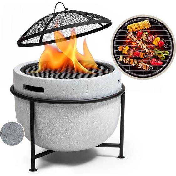 Blumfeldt Brasero Exterieur pour le Jardin, Brasero Plancha Portable avec Grille de BBQ, Pare-Etincelles et Bol en Acier, Brasero Barbecue avec Foyer pour le Camping, Brûleur à Bois, 52 x 46 x 52 cm