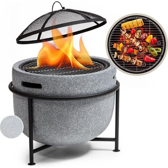 Blumfeldt Brasero Exterieur pour le Jardin, Brasero Plancha Portable avec Grille de BBQ, Pare-Etincelles et Bol en Acier, Brasero Barbecue avec Foyer pour le Camping, Brûleur à Bois, 52 x 46 x 52 cm