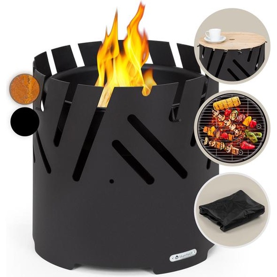 Blumfeldt Brasero Exterieur pour le Jardin et Terrasse, Brasero Grill Portable, Couverture Pluie, Bol en Acier, Brasero BBQ Rond avec Foyer Camping, Brûleur à Bois, Résistant Intempéries, Tisonnier