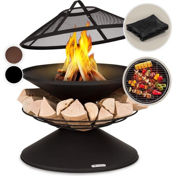 Blumfeldt Brasero Exterieur pour le Jardin et Terrasse, Brasero Portable, Couvercle Pare-Etincelles, Bol en Acier, Brasero BBQ Circulaire avec Foyer Camping, Brûleur à Bois Résistant aux Intempéries