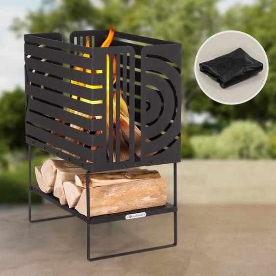 Blumfeldt Brasero Exterieur pour le Jardin et Terrasse, Brasero Portable, Couvercle Pare-Etincelles, Bol en Acier, Brasero BBQ Circulaire avec Foyer Camping, Brûleur à Bois Résistant aux Intempéries