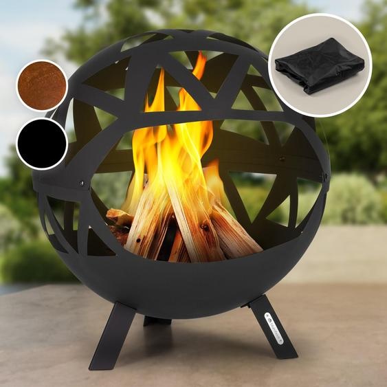 Blumfeldt Brasero Exterieur pour le Jardin et Terrasse, Brasero Portable, Couverture Pluie, Bol en Acier, Brasero Rond avec Foyer Camping, Brûleur à Bois, Résistant aux Intempéries, Tisonnier Inclus
