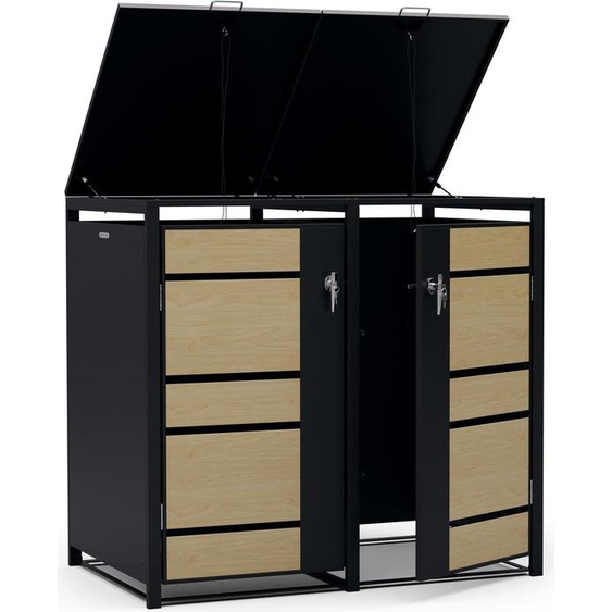 Blumfeldt Cache poubelle extérieur – acier galvanisé résistant, pour 2 bacs 60 L/120 L/240 L, fermeture à clé, design moderne, abri à poubelle pour jardin & patio