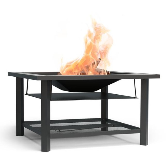 Blumfeldt Merano Avanzato Brasero Exterieur - 3-en-1 Brasero, Barbecue & Table, Plateau en Terrazzo, Cadre en Acier Robuste, Pare-Étincelles, Grille & Tisonnier Inclus, Idéal pour Jardin & Terrasse