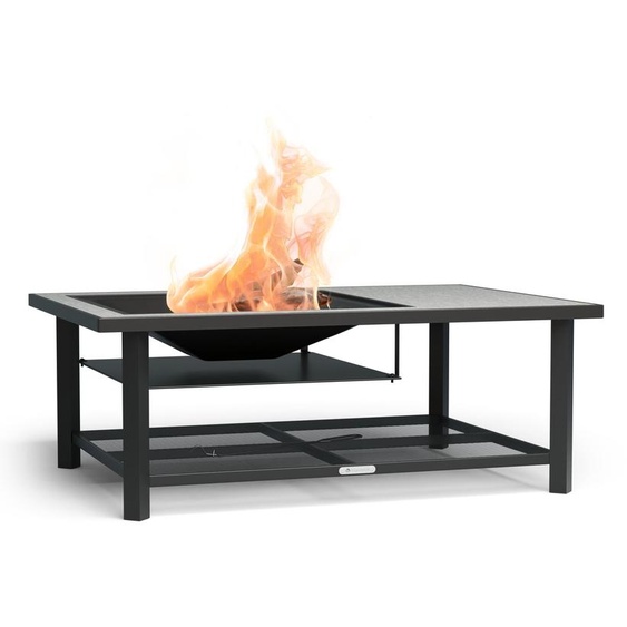 Blumfeldt Merano Avanzato L Brasero Exterieur - 3-en-1 Brasero Barbecue & Table, Plateau Terrazzo, Cadre Acier Robuste, Pare-Étincelles, Grille & Tisonnier Inclus, Idéal Jardin & Terrasse