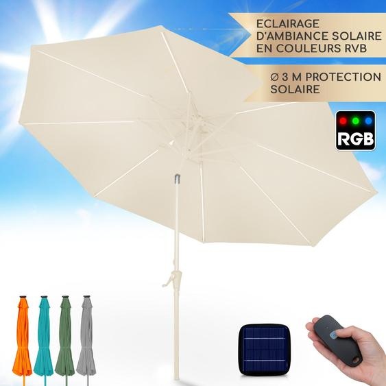 Blumfeldt Parasol de Jardin Exterieur et Balcon, Panneaux Solaires, Lumières LED, Protection UV, Etanche, Grand Parasol Deporte Réglables Hauteur et Angle, Parasols Exterieur Jardin, Avec ou Sans Pied