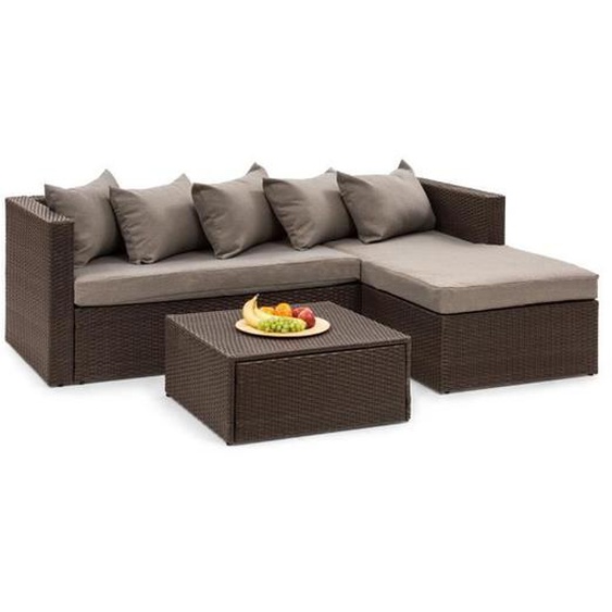 Blumfeldt Theia Lounge Salon de jardin 4 places - Canapé dangle  pouf ottomane  table basse & coussins - résine poly rotin